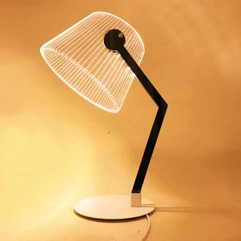 1PC 3D Efekt Stereo Vision LED Stolná Lampa Dreva Podporu Akryl Tienidlo LED Nočné Lampy, Obývacia Izba, Spálňa Svetla na Čítanie, JQ