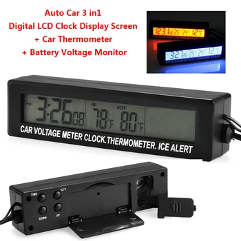 3 v 1 pre Digitálne Auto Teplomer Napätie Batérie Monitor Auto Teplomer Voltmeter 12V/24V LCD Hodiny Auto Zásuvky Cigaretového zapaľovača