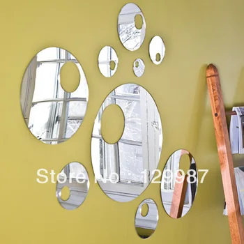 2013 hot predaj DIY 9pcs jednu sadu bublina okrúhle zrkadlo akrylátové nástenné zrkadlo nálepka pre domáce dekorácie