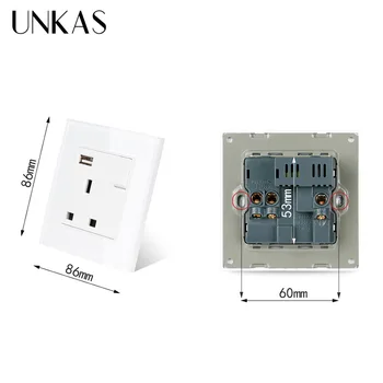 UNKAS Výstup 5V 2.1 Krištáľové Sklo Panel 3 Otvor UK štandardnej elektrickej zásuvky Moduláciou S USB zásuvky nabíjaciemu Portu Pre Mobile