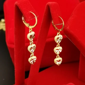 24K Gold Vyplnené Náušnice Pre Ženy Srdcia Dlhý Strapec Earing Vyhlásenie Šperky Pendiente Mujer Brincos Femme Svadobné Šperky