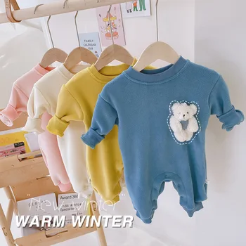Detská baby, dievčatá, chlapcov zime plné rukáv 3D medveď bežné teplé outwear trakmi, batoľa novorodenca kombinézach zahustiť remienky 0-24M
