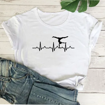 Gymnastics Heartbeat Graphic Tees Women T-shirts Short Sleeve T Shirt Women Cotton Black Tshirt Women Casual Camiseta Mujer Top