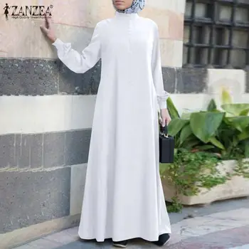 Ženy Kaftan Dubaj Abaya Turecko Šaty ZANZEA 2021 Jeseň Dlhý Rukáv Moslimské Oblečenie Župan Islam Oblečenie Sundress Femme Vestidos