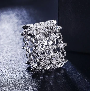 Top Kvalita Nové Módy Mozaiky AAA Zirkón Crystal Honeycomb Hviezdy Strieborný Prsteň pre Ženy Široký Koleno Krúžky Luxusné Šperky