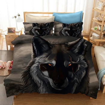 3D Vytlačené posteľná bielizeň Nastaviť Zvierat Vlk Obliečky Čierna Modrá Domov Textilná Dizajnérka Spálňa Cumlík Nastaviť Veľkosť Twin Plný Kráľovná Kráľ