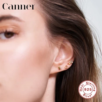 Canner Trendy 925 Sterling Silver Stud Náušnice Pre Ženy Jednoduchý Tri Earing Pozostáva z Farieb Mix Náušnice, Piercing Šperkov W4