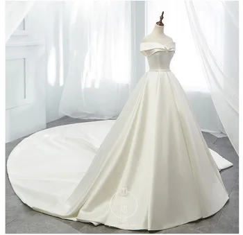 Svadobné Šaty 2020 Gryffon Luxusné Saténové Elegantná Loď Krku Svadobné Šaty S Vlakom Plesové Šaty Princezná Vestido De Noiva Vlastné