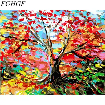 FGHGF Maľovanie Podľa Čísel Rámce farebnosť podľa čísel Farebné Strom Domova plátno na maľovanie podľa čísel Modulárny obrázky