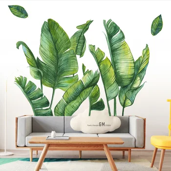 98*115 cm Zelený Banán Leaf Samolepky na Stenu pre Obývacia izba, Spálňa Stenu, Vinylové Ručne Maľované Rastliny Stenu nástenné Maľby Domova