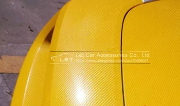 Auto styling svetlé 4D žltá Uhlíkových Vlákien Vinyl fólie Farebné Lesklé Uhlíkových Vlákien Vinyl Film Automatický Baliaci Vinyl Wrap Fólie odtlačkový