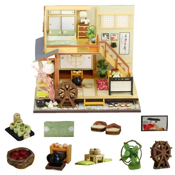 Janpanse Štýly Doll House Drevená Bábika Domy DIY Miniatúrny domček pre bábiky s Nábytkom Súpravy, Hračky Pre Deti Vianočný Darček