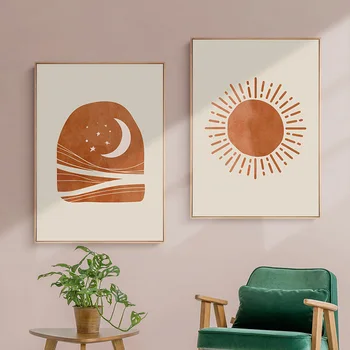 Abstrakt Sun Moon Krajiny Plagáty Vytlačí Scény Boho Plátno Na Maľovanie Nordic Wall Art Obrázky Pre Deti, Obývacia Izba Domova