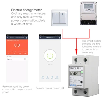 WiFi Smart Power Meter Prepínač Napájania Spotreba Energie Monitorovanie Meter 110V 220V Din lištu Inteligentný Život/Tuya Aplikáciu Diaľkové Ovládanie