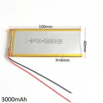 EHAO 6040100 3,7 V 3000mAh lipo polymer lithium Nabíjateľná batéria pre GPS power bank Tablet PC PAD PDA, Notebook