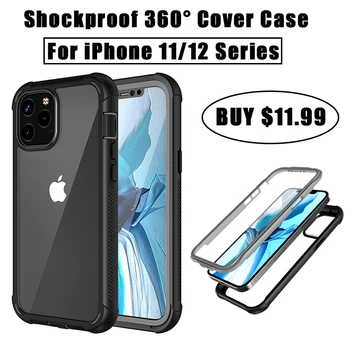 Pre iPhone 12 Pro Max Telefón Prípadoch 360 Stupeň Ťažkých Ochrany Jasné Kryt pre Apple iPhone 12 Hard Shell Shockproof Prípade