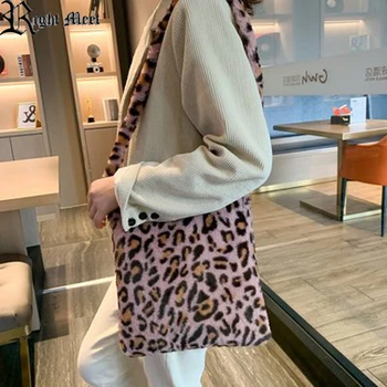 Tašky pre Ženy 2020 Módne Leopard Tlač Crossbody Plyšové Mäkké Bežné Ramenný Messenger Načechraný Ženské Kabelky