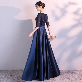 DongCMY Nové 2020 Dlho Formálne Večerné Šaty Elegantné Čipky, Satén Námornícka Modrá Vestidos Ženy Party Šaty