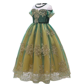 2020 Nové Anna Zelené Šaty Pre Dievča Leta Čipky a Tylu Princezná Cosplay Kostým Detí, Narodeniny, Sviatok Strany Oblečenie 3-10Years