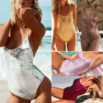 Ženy jednodielne Plavky Obväz Flitrami Bikini Set Push-up Plavky na Kúpanie na Pláži Plavky, plavky Teplá Kombinéza 4 Farby