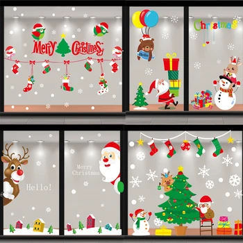 2021 Vianočný Večierok DIY stenu Statické nálepky Dekoroch Okno, Dvere Nálepky Santa Claus Elk Snehuliak Snowflake Nový Rok dekorácie