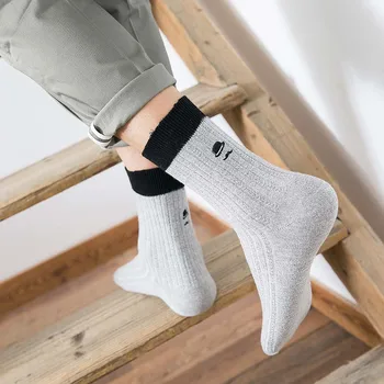 Zimné Nové pánske Teplo Výšivky Farbou Retro Čistej Bavlny Bežné Kvalitné Ponožky 5 Pár