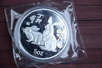 Zriedkavé 999 Shanghai Mint 5 oz Strieborné Mince,králik,1987,doprava zdarma