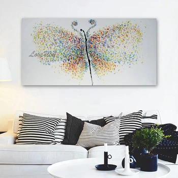 Krásny Motýľ Obrázok Plátno Umenie Paletu Nôž olejomaľba 3D Textúrou Akryl Zvierat Wall Art Hot Predaj Domov Skvost