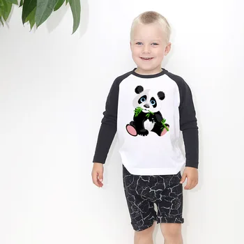 Roztomilá Panda Deti Chlapci Dievčatá Unisex Tričká Dlhý Rukáv Pandy Tlač Roztomilý Kreslený Zvieratá Košele Deti Ralgan Topy Tees