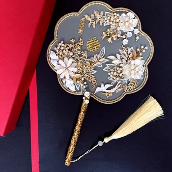 JaneVini Módne Zlaté Svadobné Strane Kytice Ventilátor Typ Ručné Korálkové Kvety Čínsky Kovový Kolo Ventilátora Svadobné Šperky Príslušenstvo