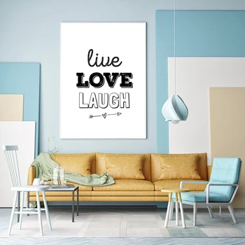 Jednoduché smiať lásku žiť list plagáty a vytlačí HD Obraz vodotesný materiál čierna a biela pre Home Decor Č Rámovanie