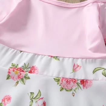 Móda 2020 Kvetinový Tlač Dievčenské Šaty Letné Šaty Pláži Popruh Jeden-line Pink Baby Šaty Dieťa Deti Šaty pre Dievčatá Oblečenie