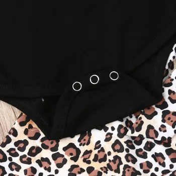 2019 Roztomilý Batoľa Detský Baby Dievčatá Šaty, Dlhý Rukáv Pevné Romper+Leopard Nohavice +hlavový most 3ks Oblečenia Nastaviť