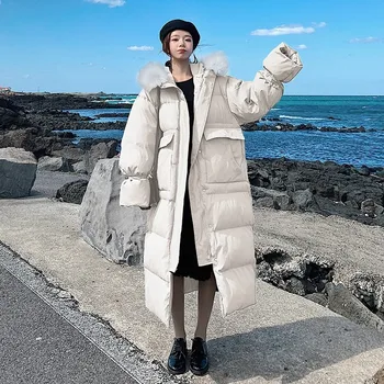DMLFZMY Veľké Veľkosti, Šaty 2020 Nové Zimné Plus-veľké Prešívaný Bavlnenej látky Dlhé Voľné Bavlna-Vatovaný Kabát Oblečenie