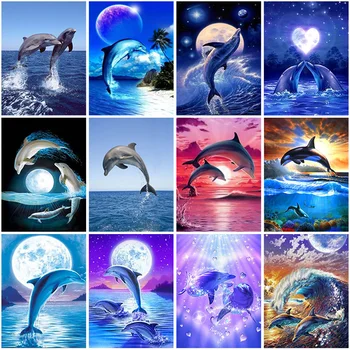 5D Diamond Maľovanie Dolphin Zvieratá Plné Námestie Kolo Diamond Výšivky Scenérie Obrázky Z Kamienky Mozaiky Domáce Dekorácie