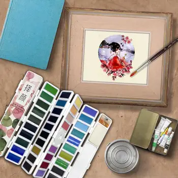 Superior 18/38/58Colors Násobne Pevné Akvarelových farieb Sadu S Vodou Kefkou a Dary Box Akvarel Pigment Pre maľovanie Vodou farba