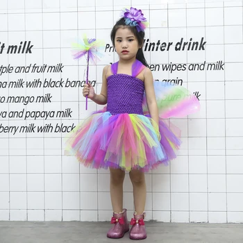 Dúha Fairy Tutu Šaty pre Dievčatá, Deti Halloween Kostýmy s Motýlími Krídlami Princezná Šaty, Oblečenie pre Narodeninovej Party Dary