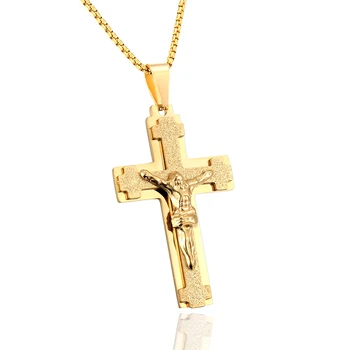 Ťažký Kríž, Ježiš Kríž Prívesok Náhrdelník Mužov Zlatá Farba Nehrdzavejúcej Ocele Muž Punk Náhrdelník Reťazca Mužov Náhrdelníky Šperky, Darčeky