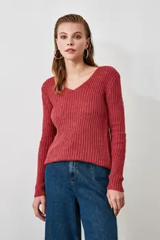 Trendyol ŽENY-Farba Rose Späť Sťahovacie Podrobné Knitwear Sveter TWOAW20FV0021