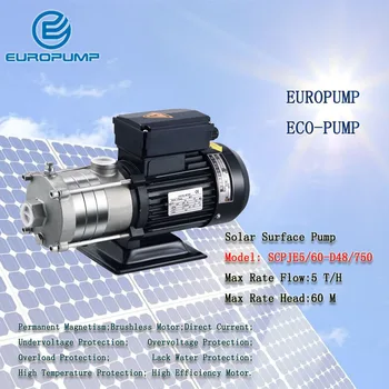EUROPUMP MODEL(SCPJE5/60-D48/750)Hot Predaj Nerezové Sitko Ponorné 48V DC Solárne Dobre čerpadla booster tlak povrchu Bomba