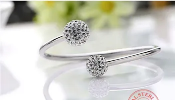 925 Sterling Silver Crystal Ball Bangles Otvoriť manžetový & Prívesky, Šperky pulseras Pre Ženy