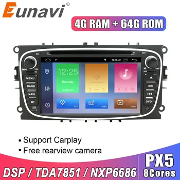 Eunavi 2 Din Android10 Octa 8 Jadro autorádio DVD Prehrávač, GPS Pre FORD Focus 2 II, Mondeo, S-MAX, C-MAX a Galaxy Multimediálne 4G 64GB