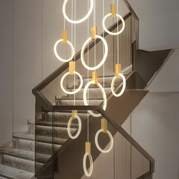 Nový Moderný Čierny Krúžok LED Luster Osvetlenie Pre Schodisko Zlato Lustre Lobby Villa Dekorácie, Svietidlá