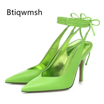 2020 Zelená Luxusné Saténové Sandále Ženy Ukázal Prst Členok Popruh Fialová, Ružová, Červená Vysoký Podpätok Topánky Ženu Sexy Party Topánky
