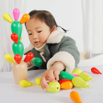 28 kusov farebných kaktus zmontované bloky raného vzdelávania drevené hračky, tvorivé hry, deti darčeky