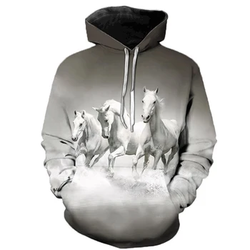 Biely Kôň Zvierat Vzor 3D Vytlačené Kapucňou Mikiny Unisex vrchné oblečenie Tvorivé Kapucňou Muži Móda Bežné Streetwear Hoodies