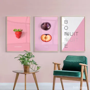 Škandinávska Kuchyňa Dekorácie Plagáty Kokosový Malina Mango, Slivky Ovocie Plátno na Maľovanie HD Tlač Wall Art Obrázok Pre Obývacia Izba