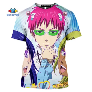 SONSPEE Saiki Kusuo č Sai-nan Saiki K pánske Tričko 3D Tlač Anime T-shirt Lete Bežné Krátky Rukáv Hip Hop Nadrozmerné Topy