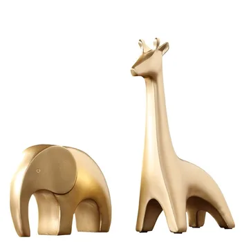 Nordic Domova Figúrky Zlaté Slon Zvierat Sochy Žirafa Rhino Živice Dekorácie Kreatívne Domáce Stôl Displej Socha