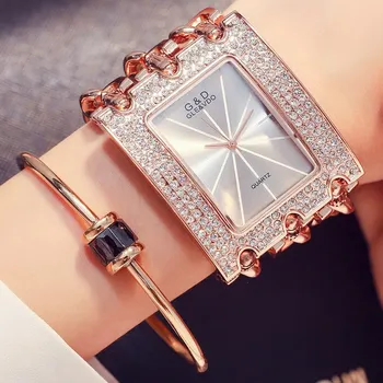 HOT Predaj Módne Hodinky Ženy náramkové hodinky Diamanty Obdĺžnik Ciferník z Nerezovej Ocele Reťazca Kapela Analógové Hodinky Dámy